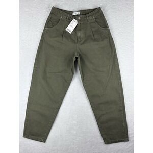 MNG MANGO 10 Olive‎ Green Regina High Waist Wide Leg Jeans